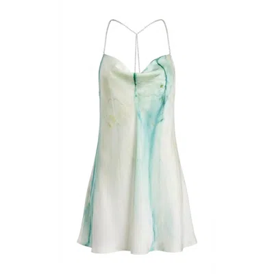 By Noa Rawitz Women's Green / Gold The Naiad Slip Silk Mini Dress- Ocean Green And Gold In White