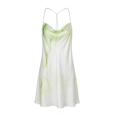 By Noa Rawitz Women's Green / White The Naiad Slip Silk Cowl Mini Dress- Light Green And White
