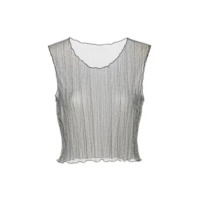 By Noa Rawitz Women's Silver / Black Urania Plisse Sleeveless Crop Top- Silver In Gray
