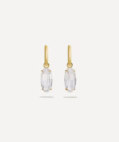 By Pariah 14ct Gold Ellipse White Topaz Step Hoop Earrings