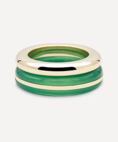 By Pariah 14ct Gold Essential Green Calcedony And Diamond Stacking Ring