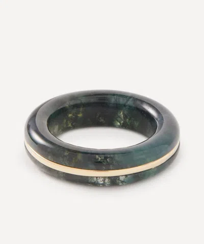 By Pariah 14ct Gold Essential Moss Agate Stacking Ring