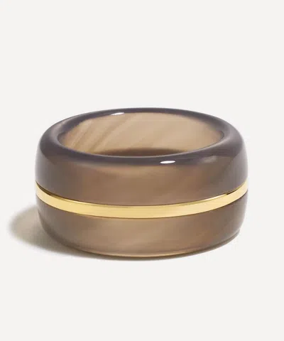 By Pariah 14ct Gold Essential Wide Grey Agate Ring In Dark Green