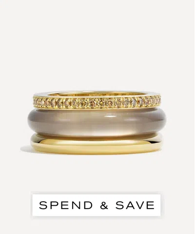By Pariah 14ct Gold Grey Agate Classic Ring Stack