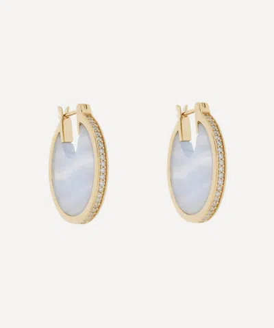 By Pariah 14ct Gold Lenticular Blue Lace Agate And Diamond Earrings