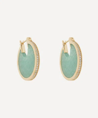 By Pariah 14ct Gold Lenticular Green Aventurine And Diamond Earrings
