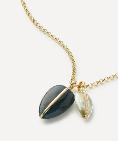 By Pariah 14ct Gold Moss Agate And Green Amethyst Pebble Pendant Necklace