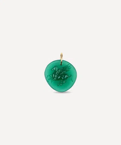 By Pariah 14ct Gold Pegasus Green Agate Pendant
