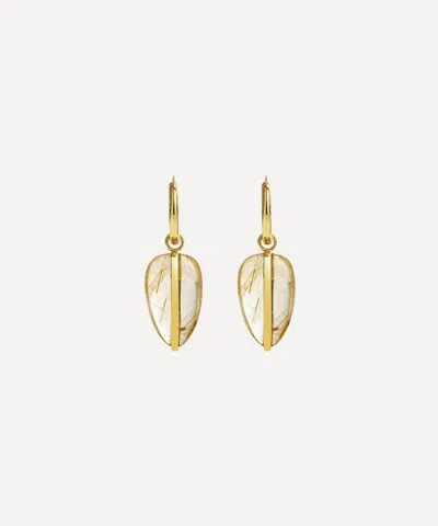 By Pariah 14ct Gold Rutilated Quartz Pebble Drop Earrings