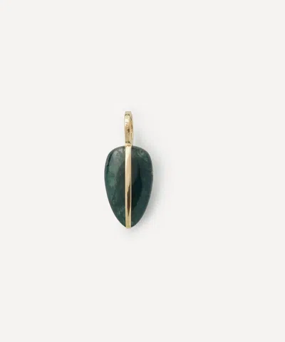 By Pariah 14ct Gold Small Pebble Moss Agate Pendant