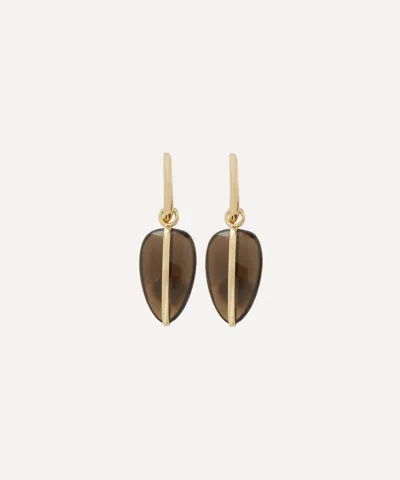 By Pariah 14ct Gold Smoky Quartz Pebble Drop Earrings
