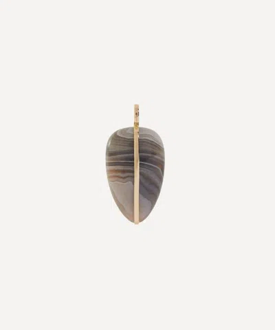 By Pariah 14ct Gold Xl Botswana Agate Pebble Pendant In Brown