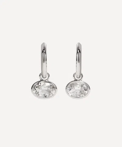 By Pariah 14ct White Gold Orbit White Topaz Drop Hoop Earrings In Silver