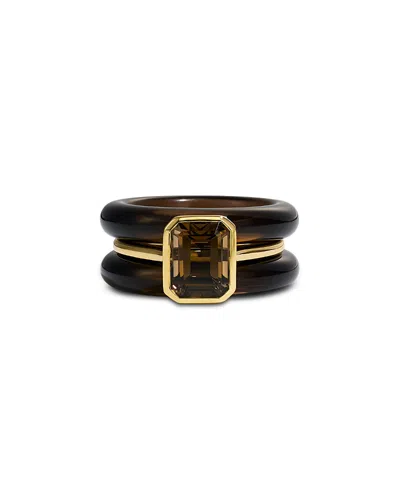 By Pariah 14k Yellow Gold Smoky Quartz Stack Rings, Set Of 3 In Metallic