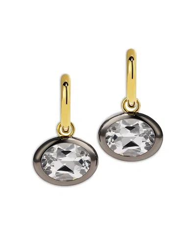 By Pariah 14k Yellow Gold White Topaz Dangle Hoop Earrings In Brown