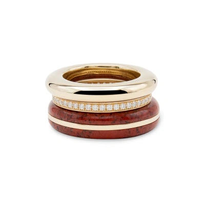 By Pariah Classic Ring Stack In Red Jasper,14k Gold