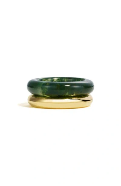 By Pariah Duo Set Of 2 Stack Rings In Moss Agate