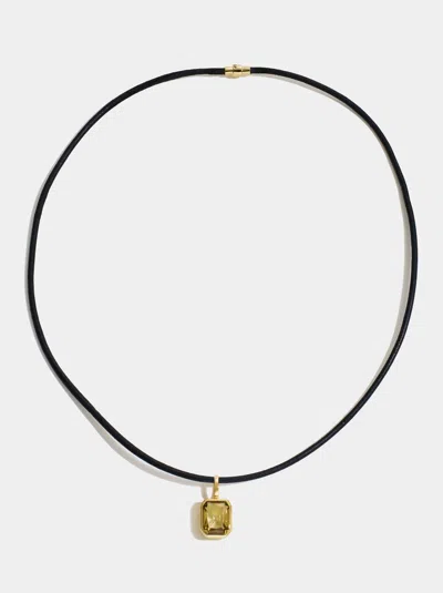 By Pariah Lumen Octagon Champagne Quartz Pendant & Leather Necklace In Black