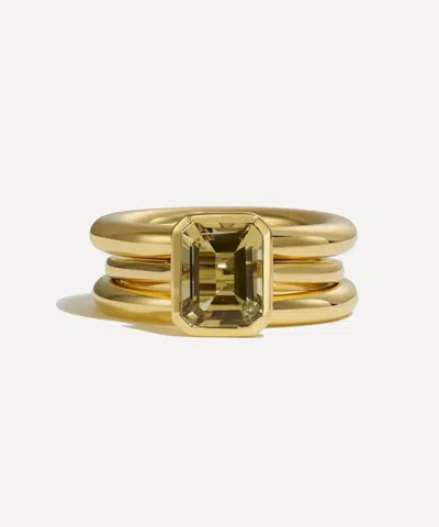 By Pariah Mens 14ct Gold Lumen Champagne Quartz Ring Stack