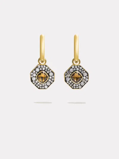 By Pariah Reverie Cushion Cut Hoops | Smokey Quartz Grey/brown/gold