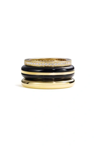 By Pariah Set Of 3 Stack Rings In Black/ Yellow Gold