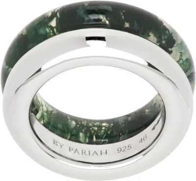 By Pariah Silver & Green Duo Pinky Stack Moss Agate Ring Set In Sterling Silver