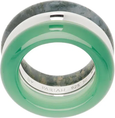 By Pariah Silver & Green Stone Trilogy Stack Ring Set In Silverps / Green
