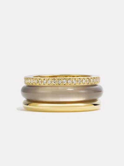 By Pariah Slim Classic Ring Stack Grey Agate | White Diamond In Gold