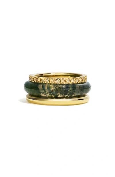 By Pariah Slim Classic Set Of 3 Stacking Rings In Moss Agate