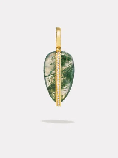 By Pariah Small Diamond Pebble Pendant In Moss Agate | 14k In Green