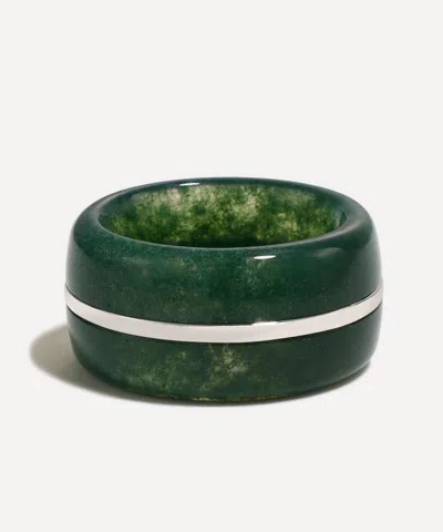By Pariah Sterling Silver Essential Wide Moss Agate Ring In White