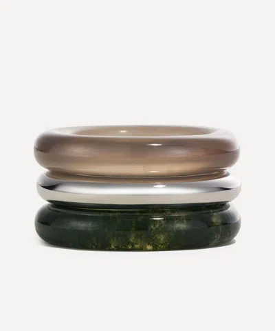 By Pariah Sterling Silver Stone Trilogy Stack Moss Agate Ring