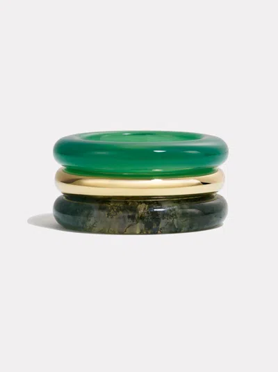 By Pariah Stone Trilogy Gold Stack | Moss Agate & Green Chalcedony In Brown
