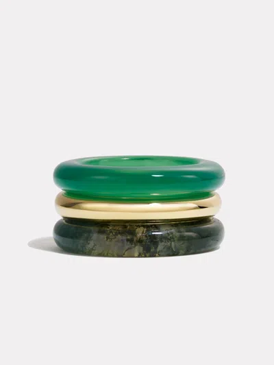 By Pariah Stone Trilogy Gold Stack | Moss Agate & Green Chalcedony In Brown