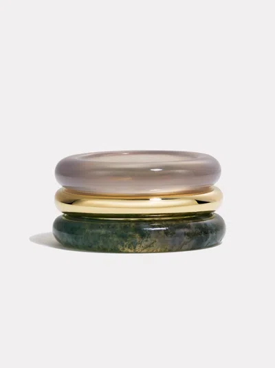 By Pariah Stone Trilogy Gold Stack | Moss & Grey Agate In Brown
