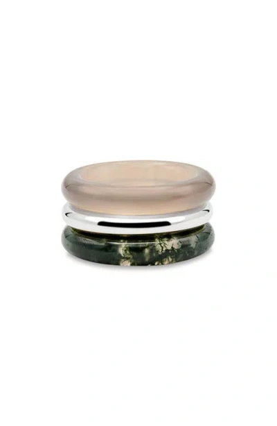 By Pariah Stone Trilogy Set Of 3 Stack Rings In Grey/ Gold/ Green