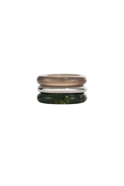 By Pariah Stone Trilogy Stack Ring In Moss & Grey Agate