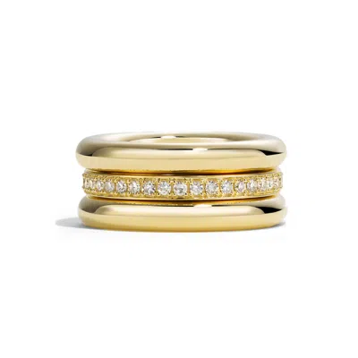 By Pariah Triple Gold And Diamond Pinky Ring Stack In 14k Gold,white Diamond
