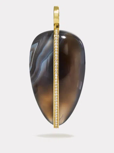 By Pariah Xl Diamond Pebble Pendant In Botswana Agate | 14k In Brown