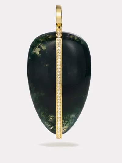By Pariah Xl Diamond Pebble Pendant | Moss Agate In Green