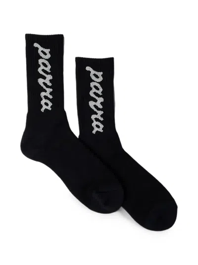 By Parra Lowercase Scriptlogo-jacquard Socks In Black