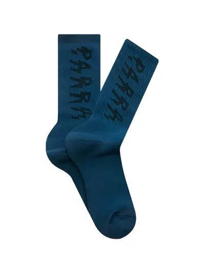 By Parra Spiked Logo-knit Ribbed Socks In Blue