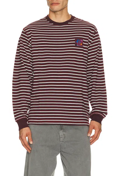 By Parra Tripped Stripes Pique Long Sleeve T-shirt In Dark Red