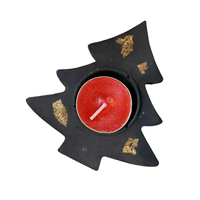 By Shax Large Xmas Tree Tealight Holder - Black And Gold