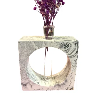 By Shax Square Block Vase - White Marbled