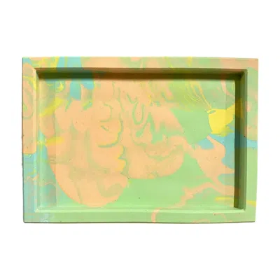 By Shax Sunnyside Up Rectangular Tray - Green, Orange In Multi