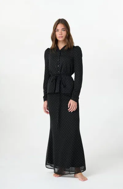 By Tess Collection Madeline Dotted Scalloped Hem Maxi Skirt In Black