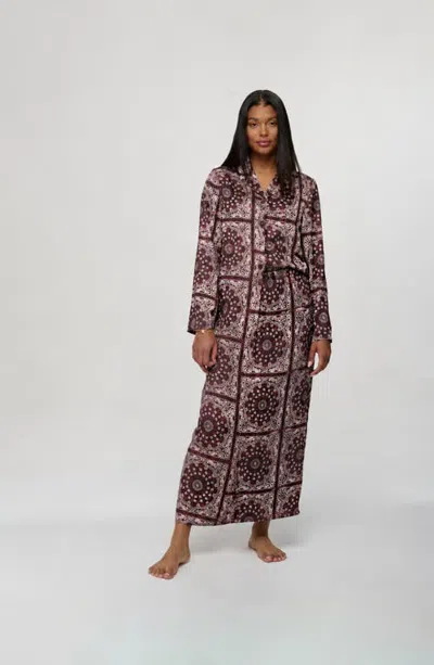By Tess Collection Sadie Bandana Print Drawstring Waist Satin Maxi Skirt In Burgundy