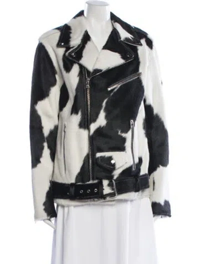 Pre-owned By The Namesake Leather Animal Print Biker Jacket