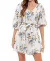 By The River Floral Peasant Mini Dress In Blue Floral In Blue